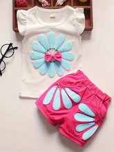 Cotton Two-piece Sunflower Print Short Sleeve Ruffled Top & Shorts Set